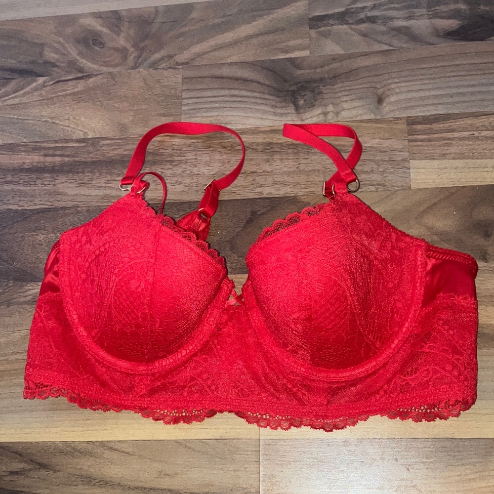 Aerie Women’s Red Gold Lace Balconette Bra 34C  EUC